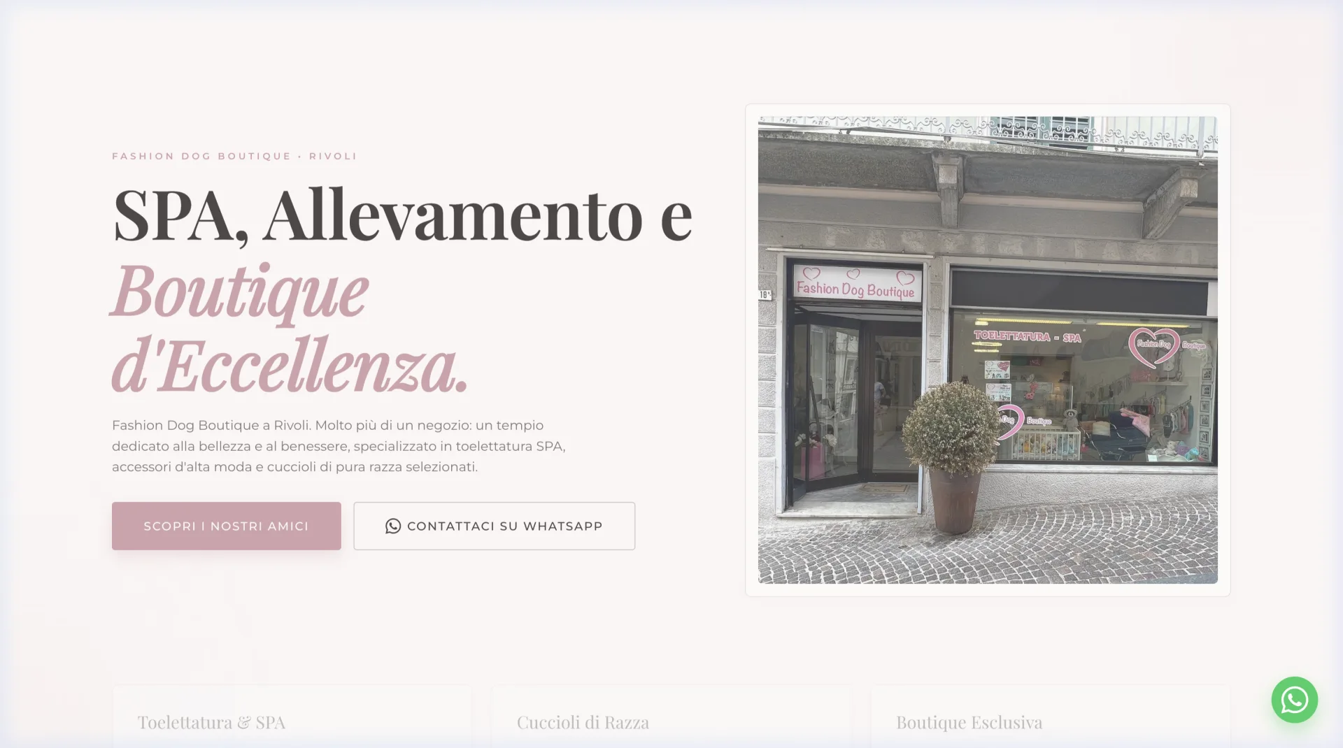 La pagina dei servizi del sito di Fashion Dog Boutique, toelettatura e boutique per cani a Rivoli